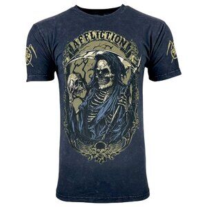 Affliction Men's T-shirt Heir Of Souls Skull, Biker Tattoo